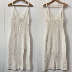 Aritzia Wilfred Evie Crochet Midi Dress with Slit in Light Birch Size Medium